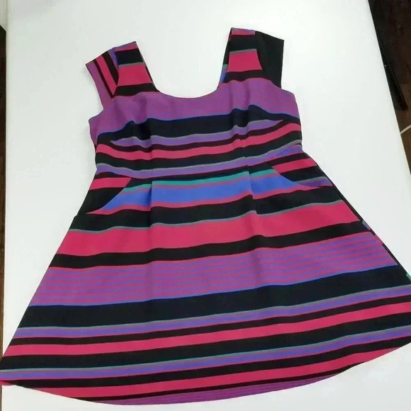 Plenty By Tracy Reece 20W A Line Cap Sleeve Back Zip Front Pocket Stripe Dress - Picture 1 of 9
